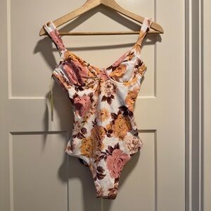 NWT Maaji Floral & Stripe Reversible One-piece Swimsuit size Small
